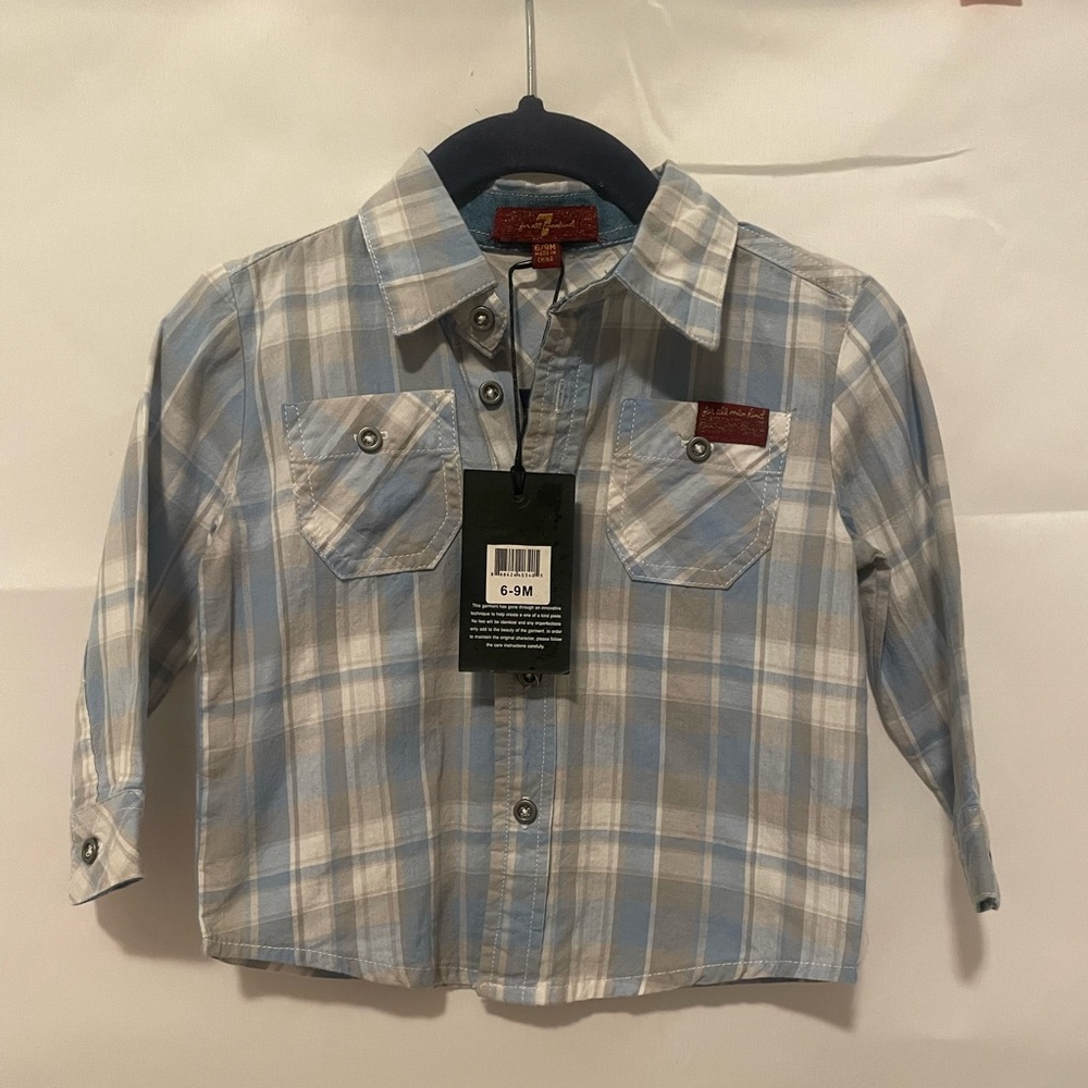 🌟HP🌟NWT 7 For All Mankind Plaid Button Down Long Sleeve 6-9M